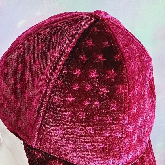 Charming Charlie Dark Red Velvet Stars Baseball Hat - Picture 4 of 9